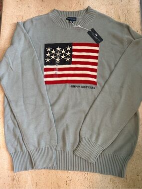 Simply Southern American Flag Knit Sweater Blue Gray Crew Neck Men’s XL